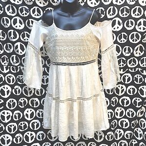 100% COTTON COLD SHOULDER VIVID IMPORTERS OF NY CREAM SLEEVELESS DRESS SZ  M